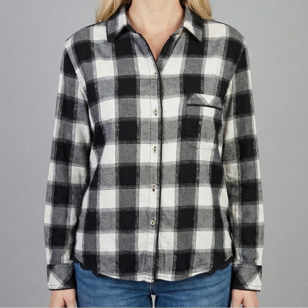 Victoria's Secret Plaid Metallic Sleep Shirt Flannel Button-Down Lace Hem L EUC